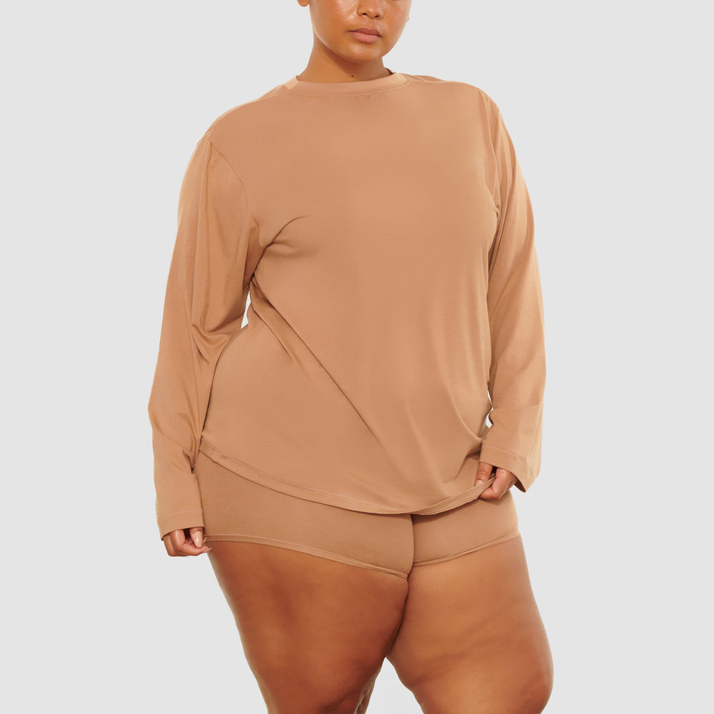 Skims BOYFRIEND LONG SLEEVE T-shirt Abrikoos | 20MLKRHXV