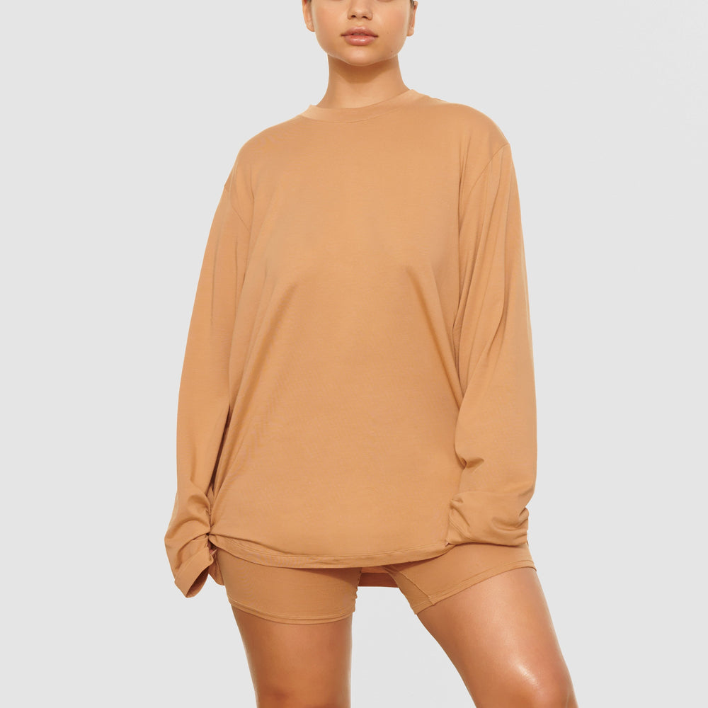 Skims BOYFRIEND LONG SLEEVE T-shirt Beige | 13WQGJNAL
