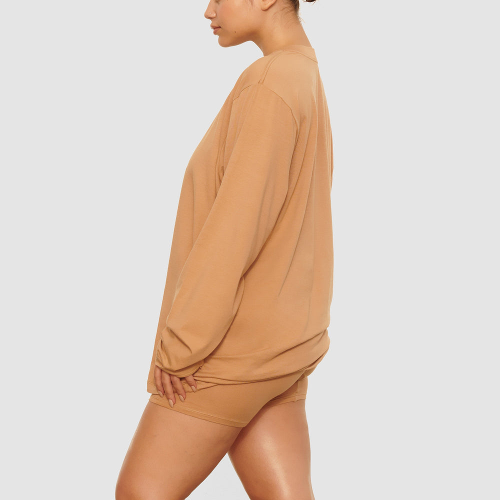 Skims BOYFRIEND LONG SLEEVE T-shirt Beige | 13WQGJNAL