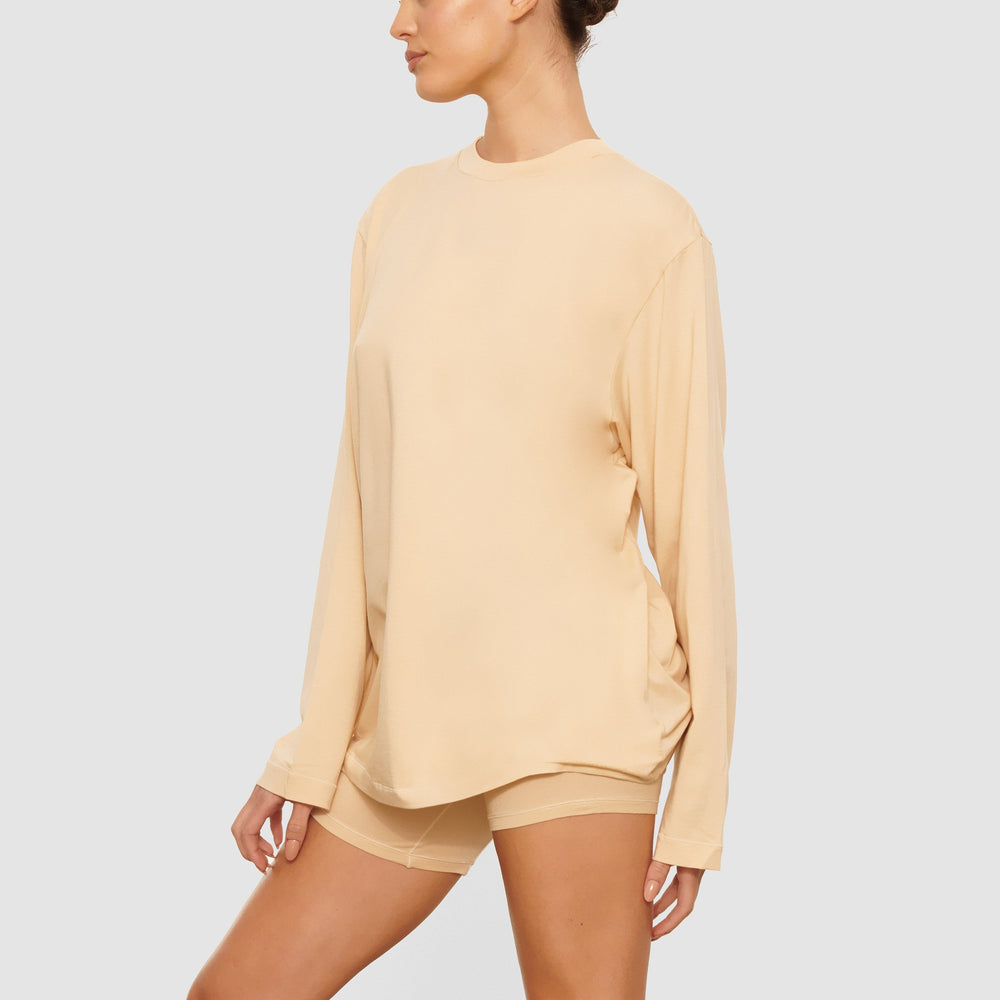 Skims BOYFRIEND LONG SLEEVE T-shirt Bruin | 95URALIGX