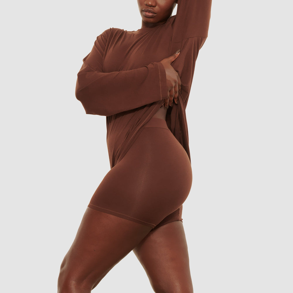 Skims BOYFRIEND LONG SLEEVE T-shirt Chocola | 81TOEGUQD