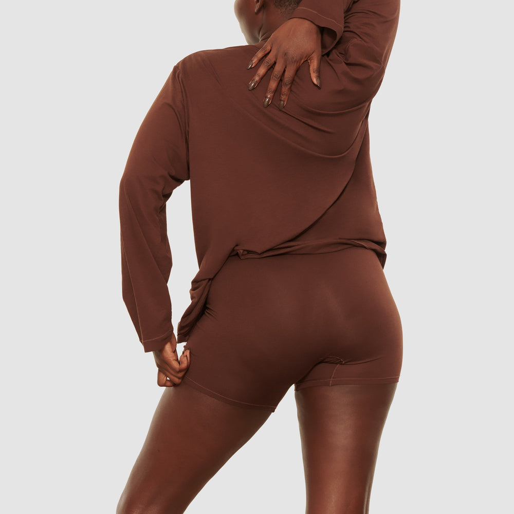 Skims BOYFRIEND LONG SLEEVE T-shirt Chocola | 81TOEGUQD