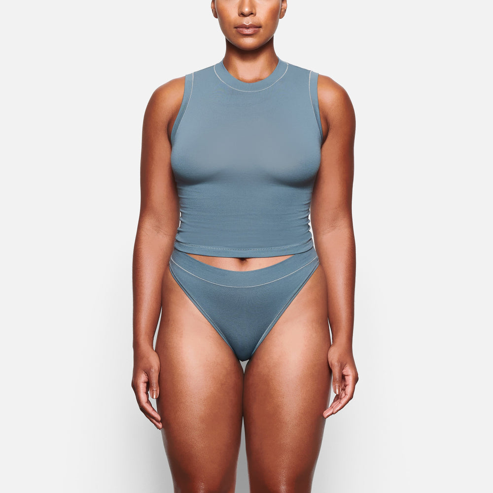 Skims COTTON JERSEY CHEEKY Tanga Blauw | 56OWKSYIH