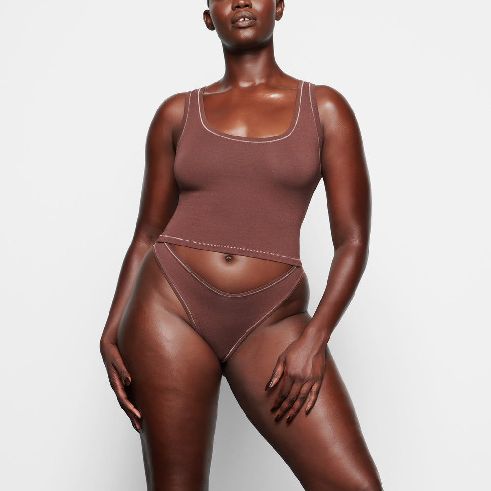 Skims COTTON JERSEY DIPPED Thong Chocola | 60CQZINVW