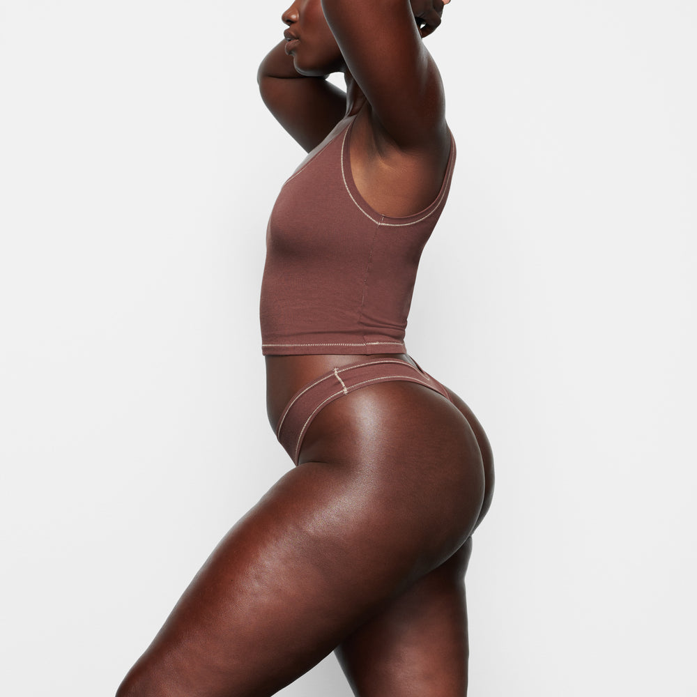 Skims COTTON JERSEY DIPPED Thong Chocola | 60CQZINVW