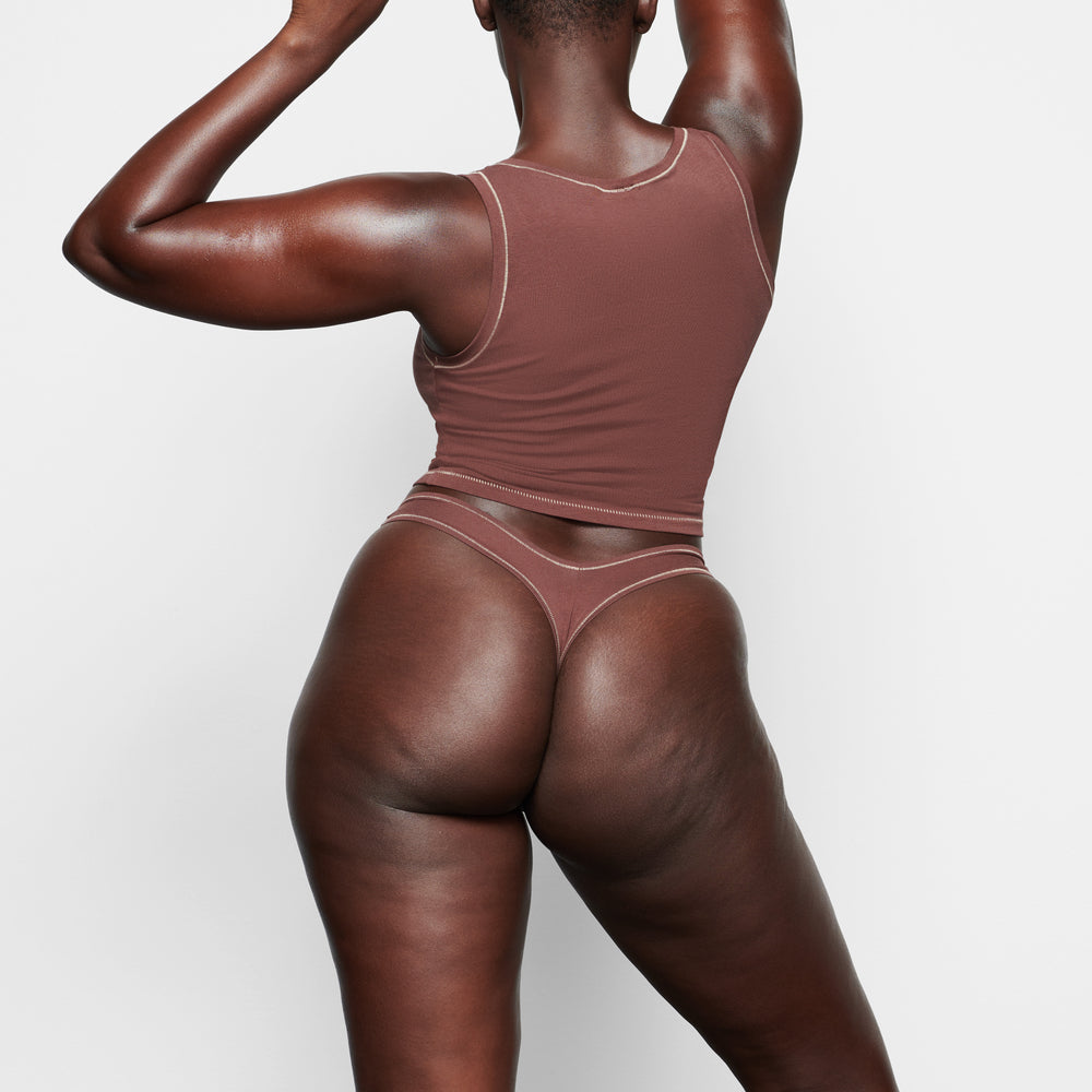 Skims COTTON JERSEY DIPPED Thong Chocola | 60CQZINVW