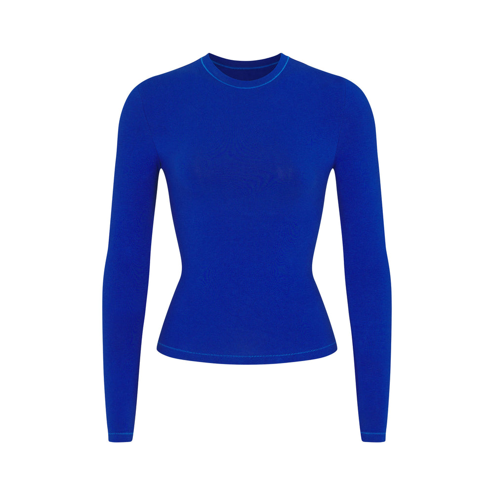 Skims COTTON JERSEY LONG SLEEVE T-shirt Blauw | 06EFGSCYR