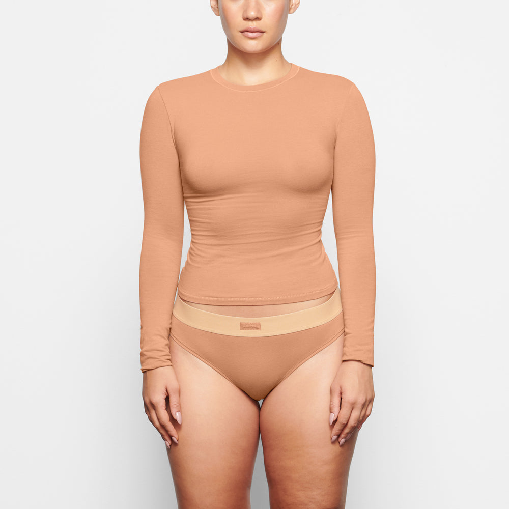 Skims COTTON JERSEY LONG SLEEVE T-shirt Abrikoos | 26XOCWIED