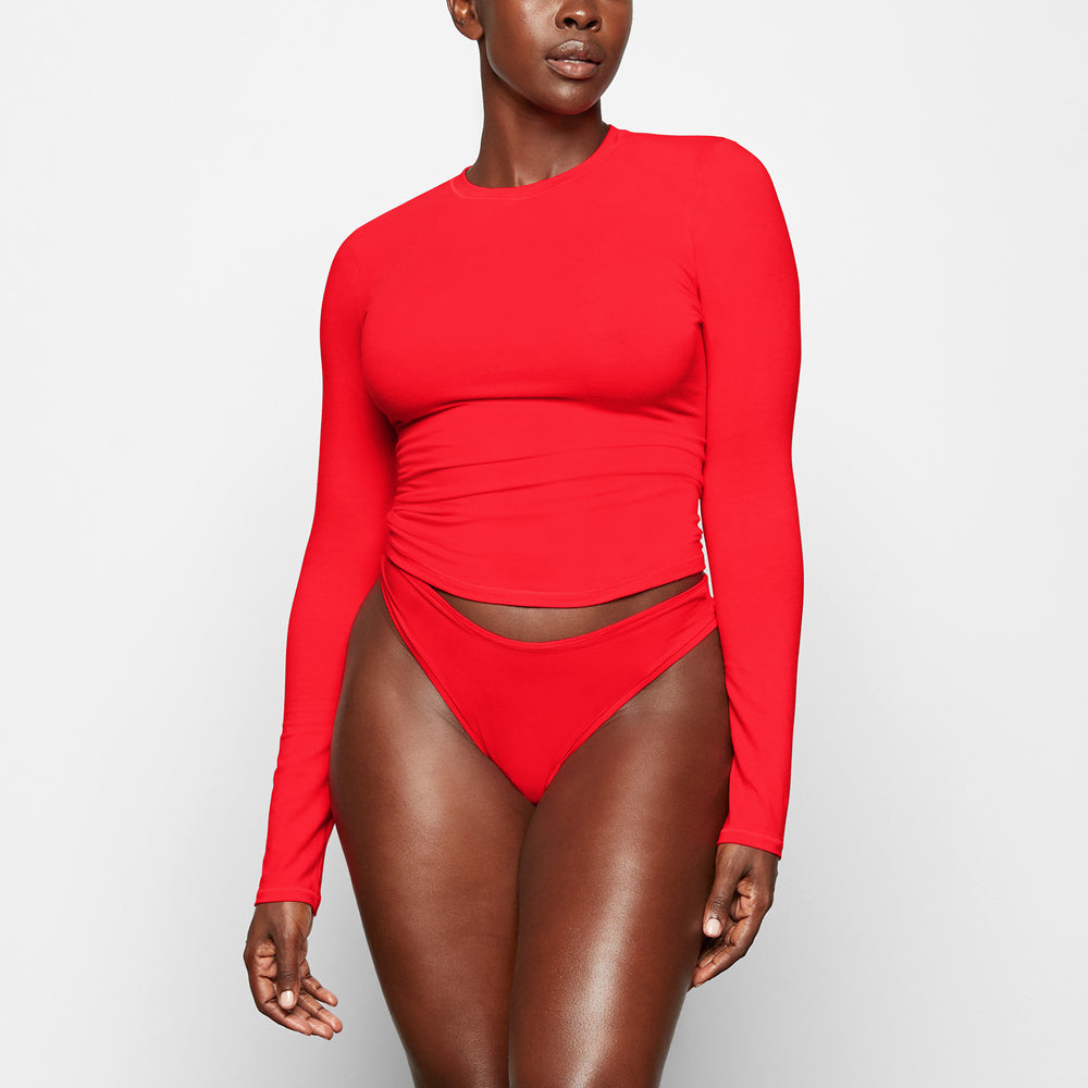 Skims COTTON JERSEY LONG SLEEVE T-shirt Rood | 45GUHXEMB