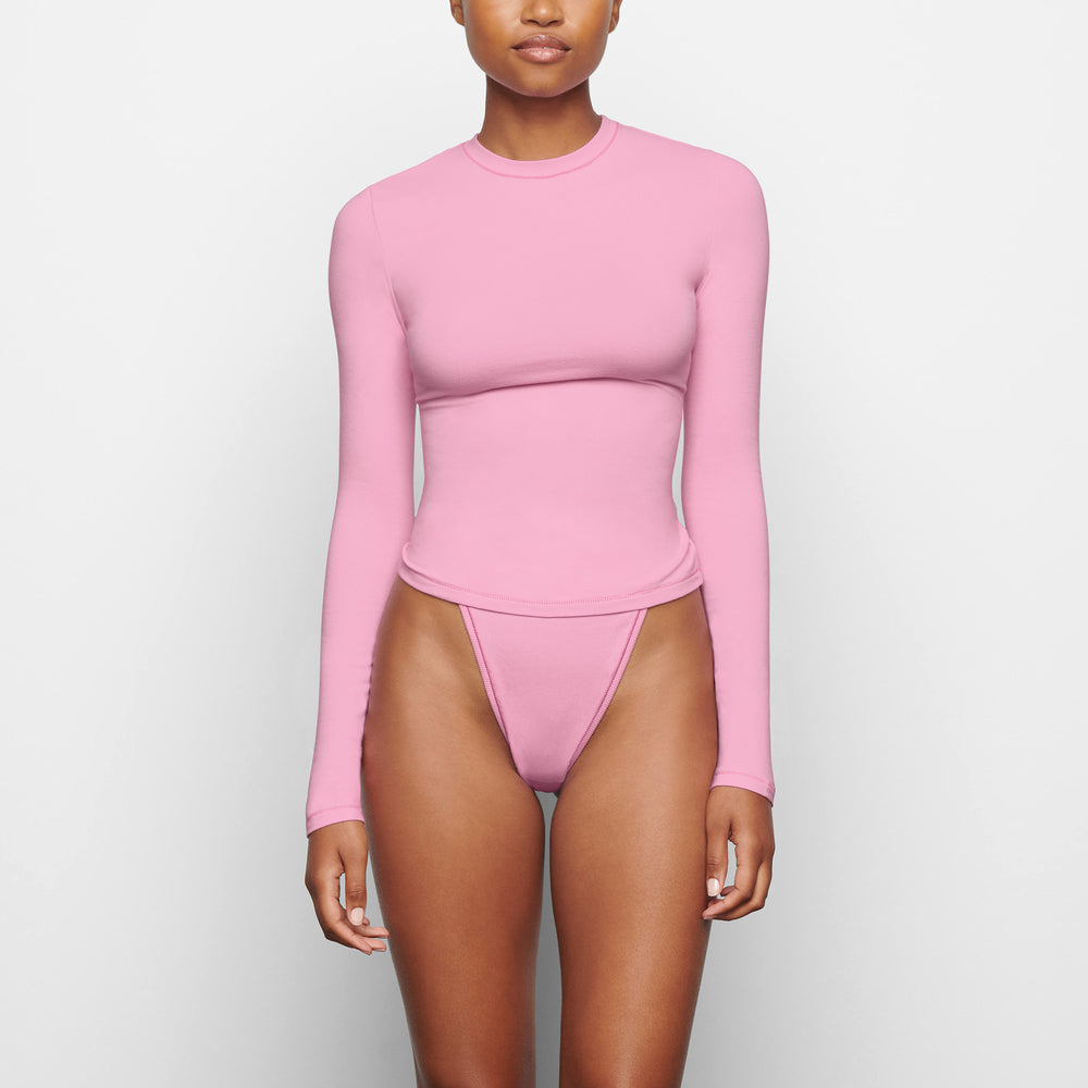 Skims COTTON JERSEY LONG SLEEVE T-shirt Roze | 53LQBSCIA