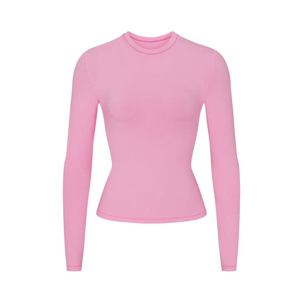 Skims COTTON JERSEY LONG SLEEVE T-shirt Roze | 53LQBSCIA