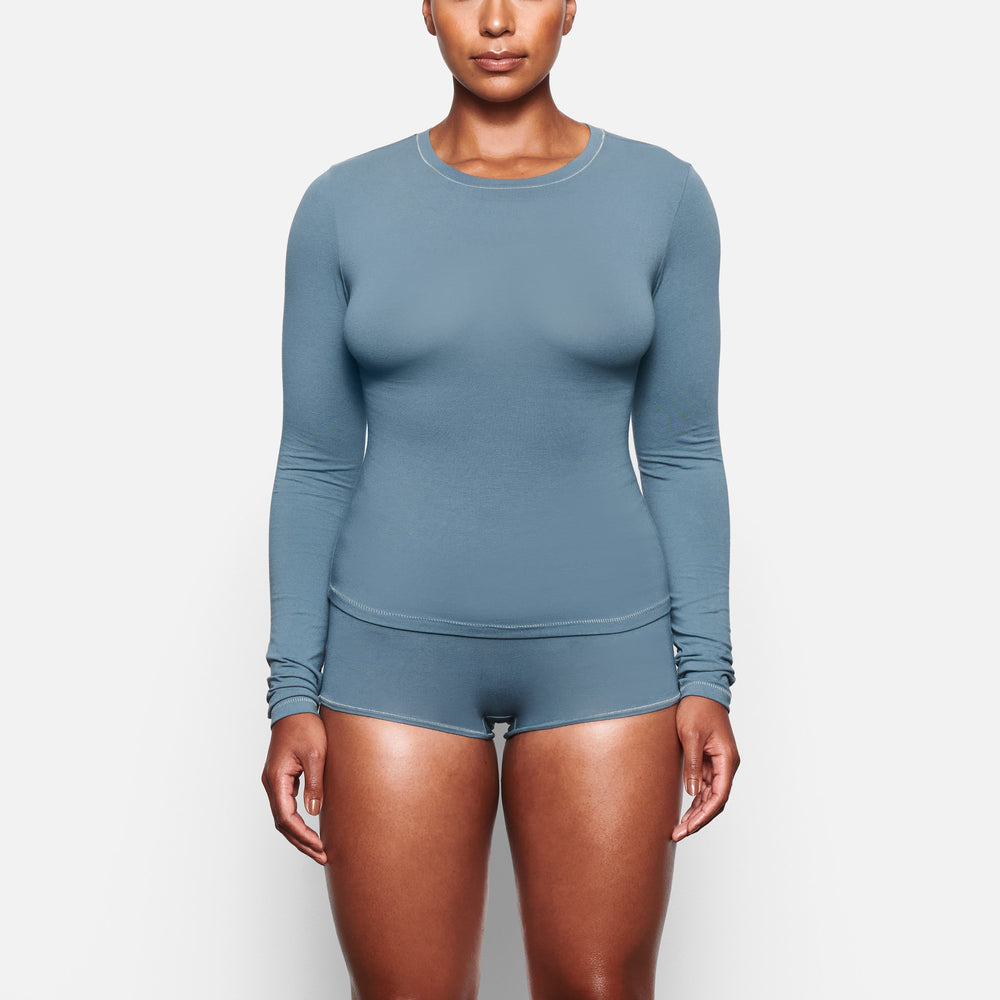 Skims COTTON JERSEY LONG SLEEVE T-shirt Blauw | 59JSYGPZB