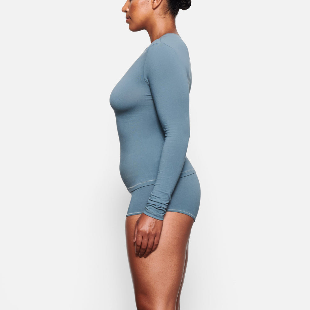 Skims COTTON JERSEY LONG SLEEVE T-shirt Blauw | 59JSYGPZB