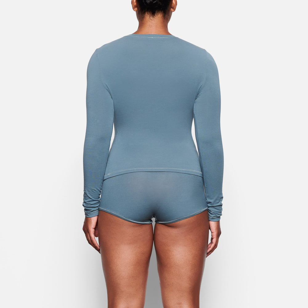 Skims COTTON JERSEY LONG SLEEVE T-shirt Blauw | 59JSYGPZB