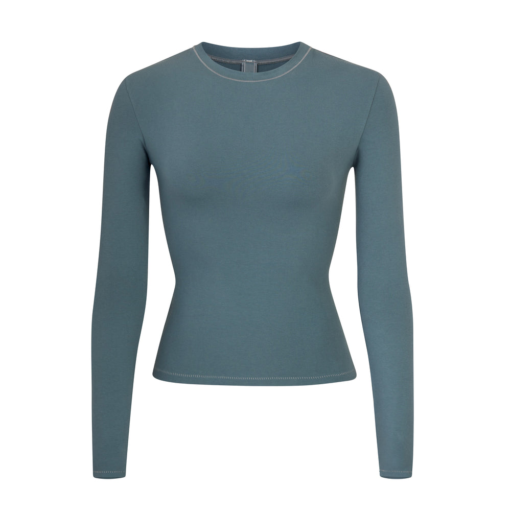 Skims COTTON JERSEY LONG SLEEVE T-shirt Blauw | 59JSYGPZB