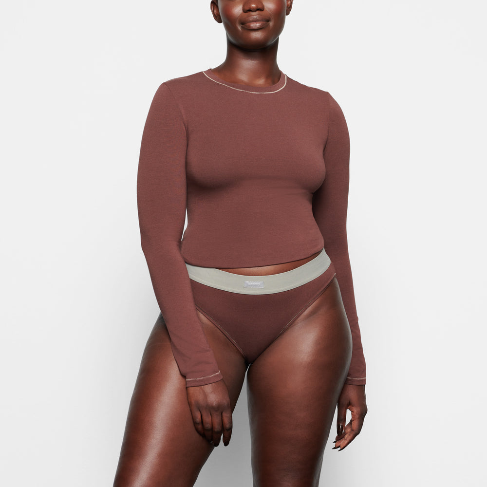 Skims COTTON JERSEY LONG SLEEVE T-shirt Chocola | 86YEOCGPA