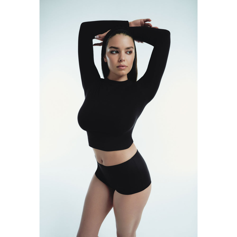 Skims COTTON JERSEY LONG SLEEVE T-shirt Zwart | 93UCDSQNI