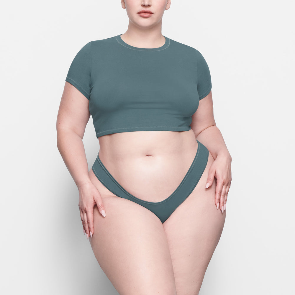 Skims COTTON JERSEY SUPER CROPPED T-shirt Blauw | 03FWPYQTZ