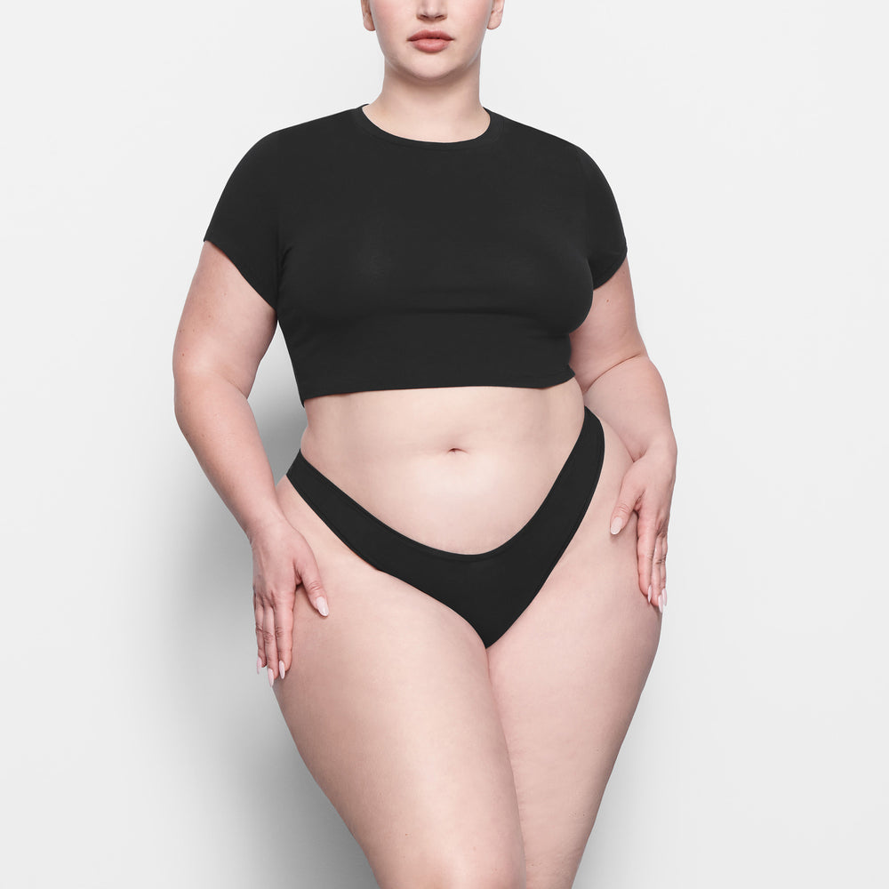 Skims COTTON JERSEY SUPER CROPPED T-shirt Zwart | 13HWXAJNK