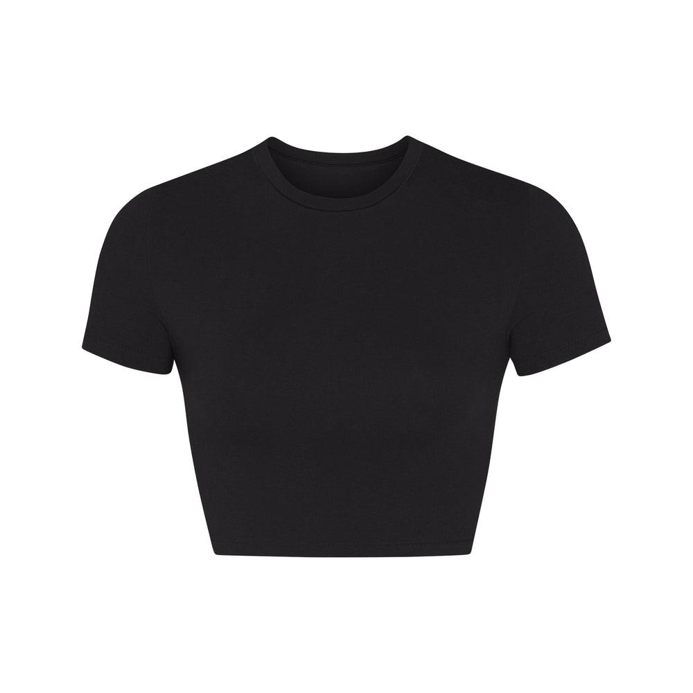 Skims COTTON JERSEY SUPER CROPPED T-shirt Zwart | 13HWXAJNK