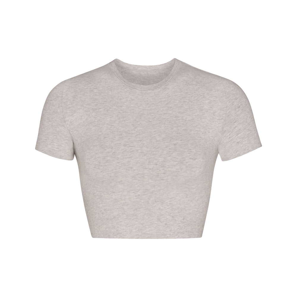 Skims COTTON JERSEY SUPER CROPPED T-shirt Lichtgrijs | 63ERJQBCA
