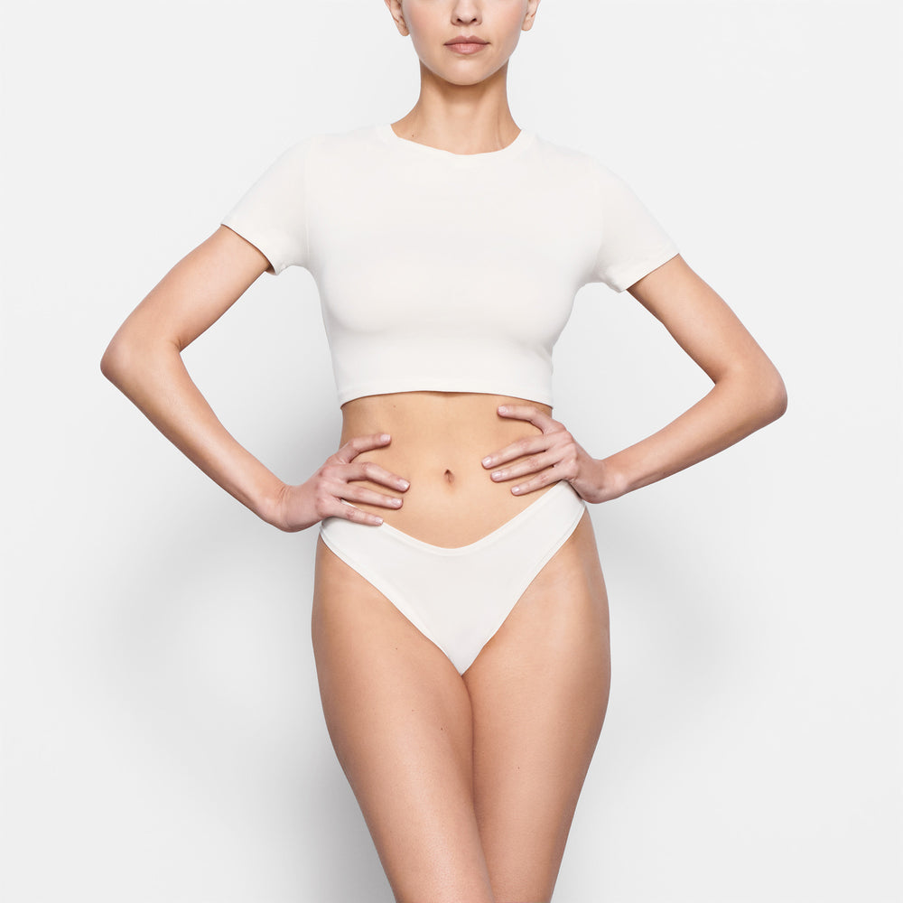 Skims COTTON JERSEY SUPER CROPPED T-shirt Wit | 67JPABCQD