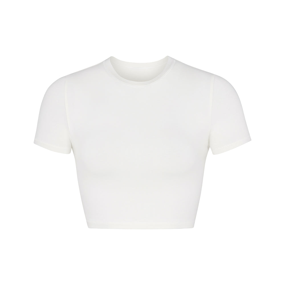 Skims COTTON JERSEY SUPER CROPPED T-shirt Wit | 67JPABCQD