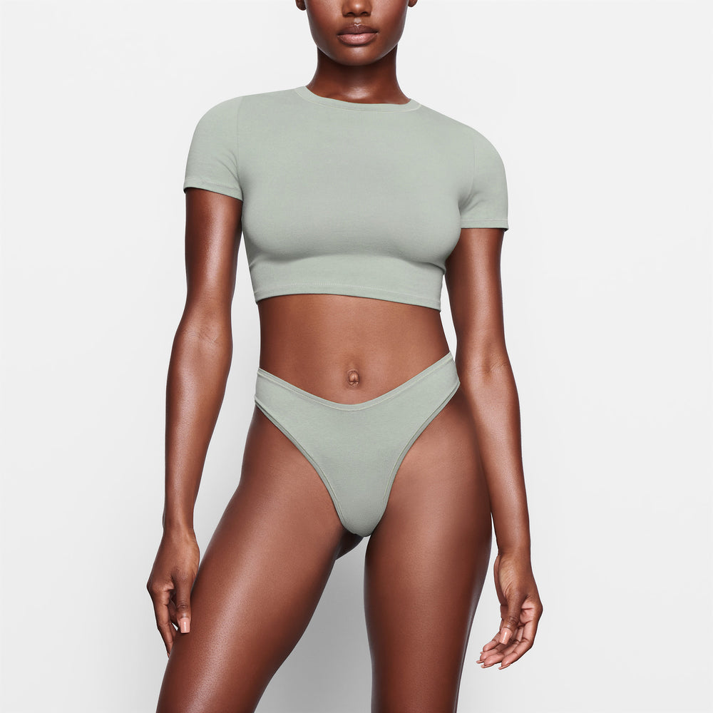 Skims COTTON JERSEY SUPER CROPPED T-shirt Blauw | 84CQGDUYP