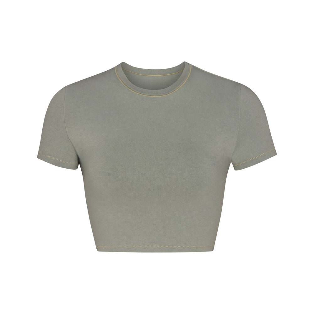 Skims COTTON JERSEY SUPER CROPPED T-shirt Blauw | 84CQGDUYP