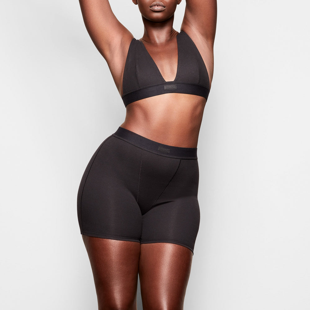 Skims COTTON RIB Boxer Shorts Zwart | 76OVSENJC