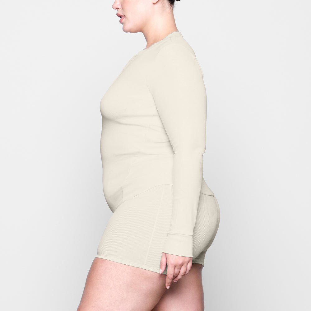 Skims COTTON RIB HENLEY LONG SLEEVE T-shirt Wit | 68FGTXZOK