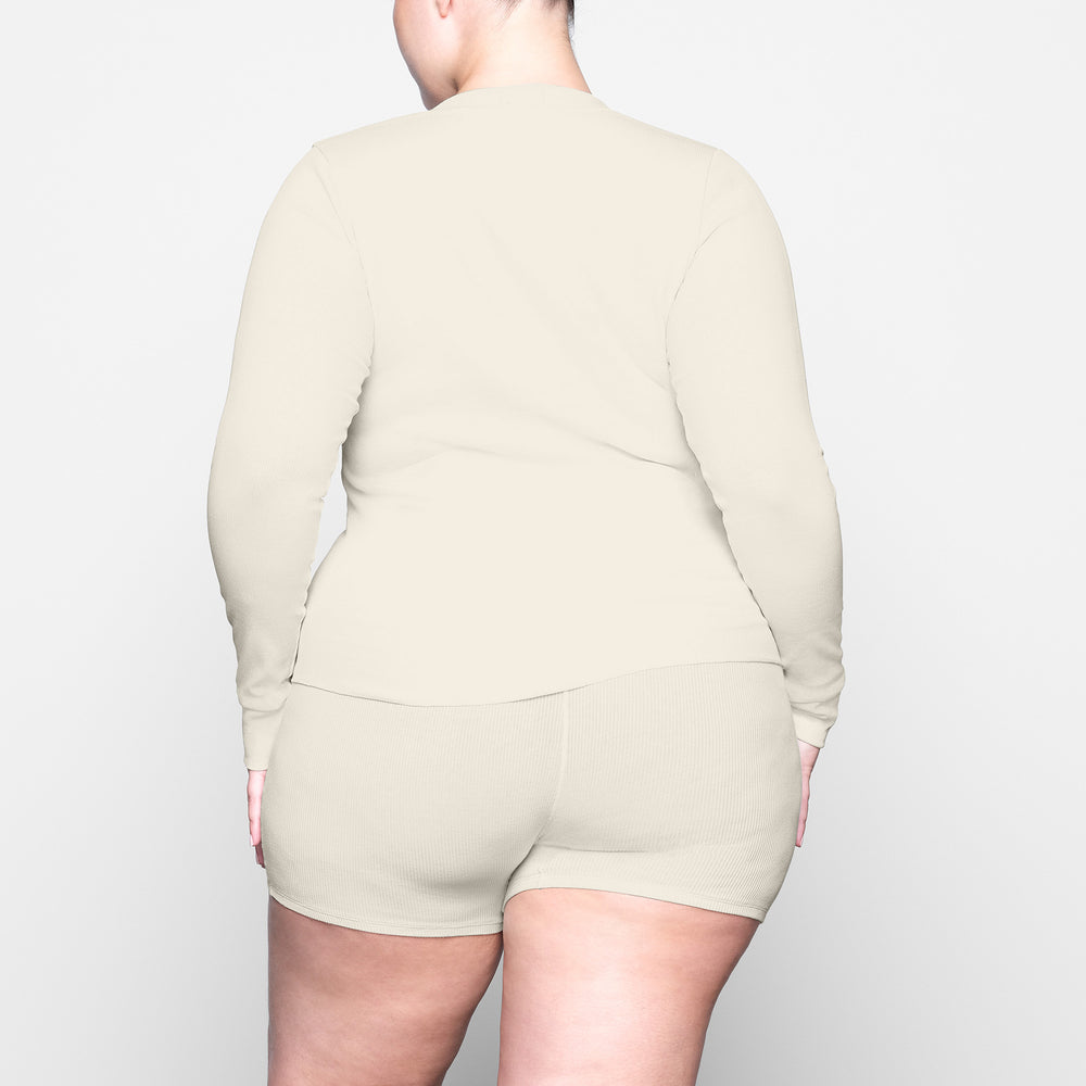 Skims COTTON RIB HENLEY LONG SLEEVE T-shirt Wit | 68FGTXZOK