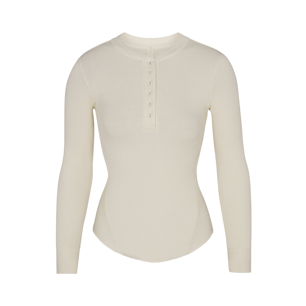 Skims COTTON RIB HENLEY LONG SLEEVE T-shirt Wit | 68FGTXZOK