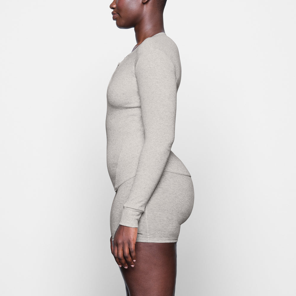Skims COTTON RIB HENLEY LONG SLEEVE T-shirt Lichtgrijs | 91FHGZKIT