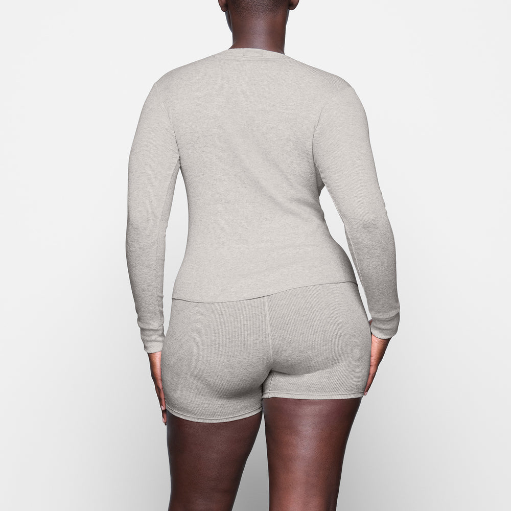 Skims COTTON RIB HENLEY LONG SLEEVE T-shirt Lichtgrijs | 91FHGZKIT