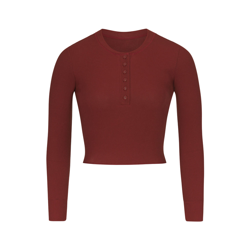 Skims COTTON RIB LONG SLEEVE CROP Henley Dieprood | 92PWADCVY