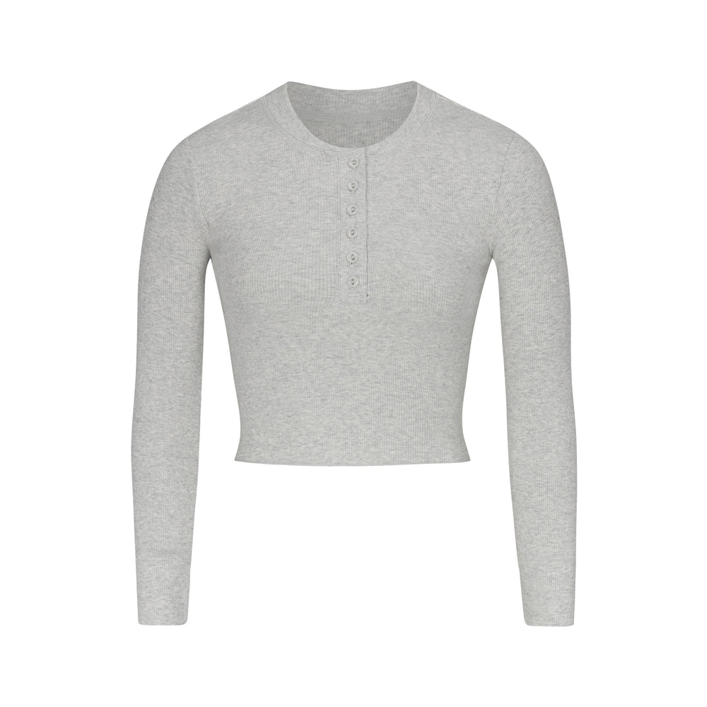 Skims COTTON RIB LONG SLEEVE CROP Henley Lichtgrijs | 98XJTVSAW