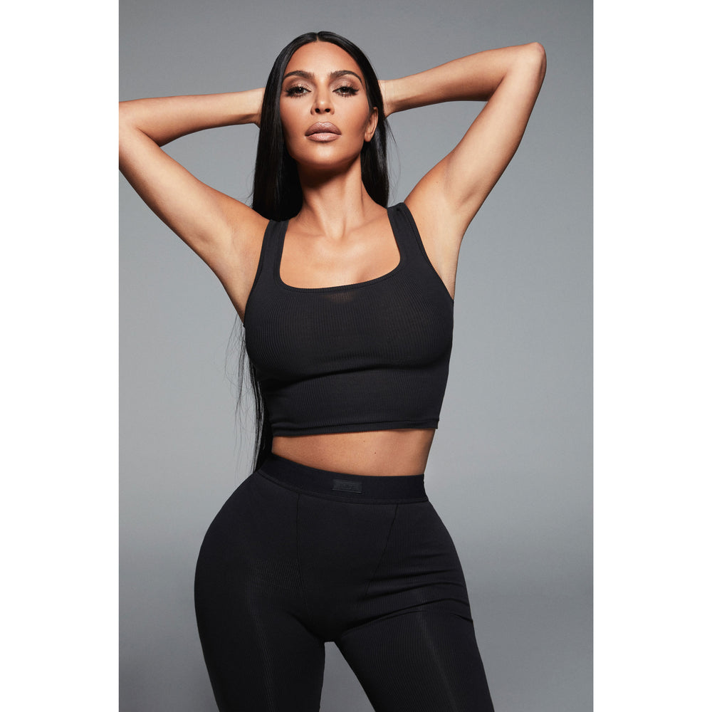 Skims COTTON RIB Leggings Zwart | 02XTCJLYM