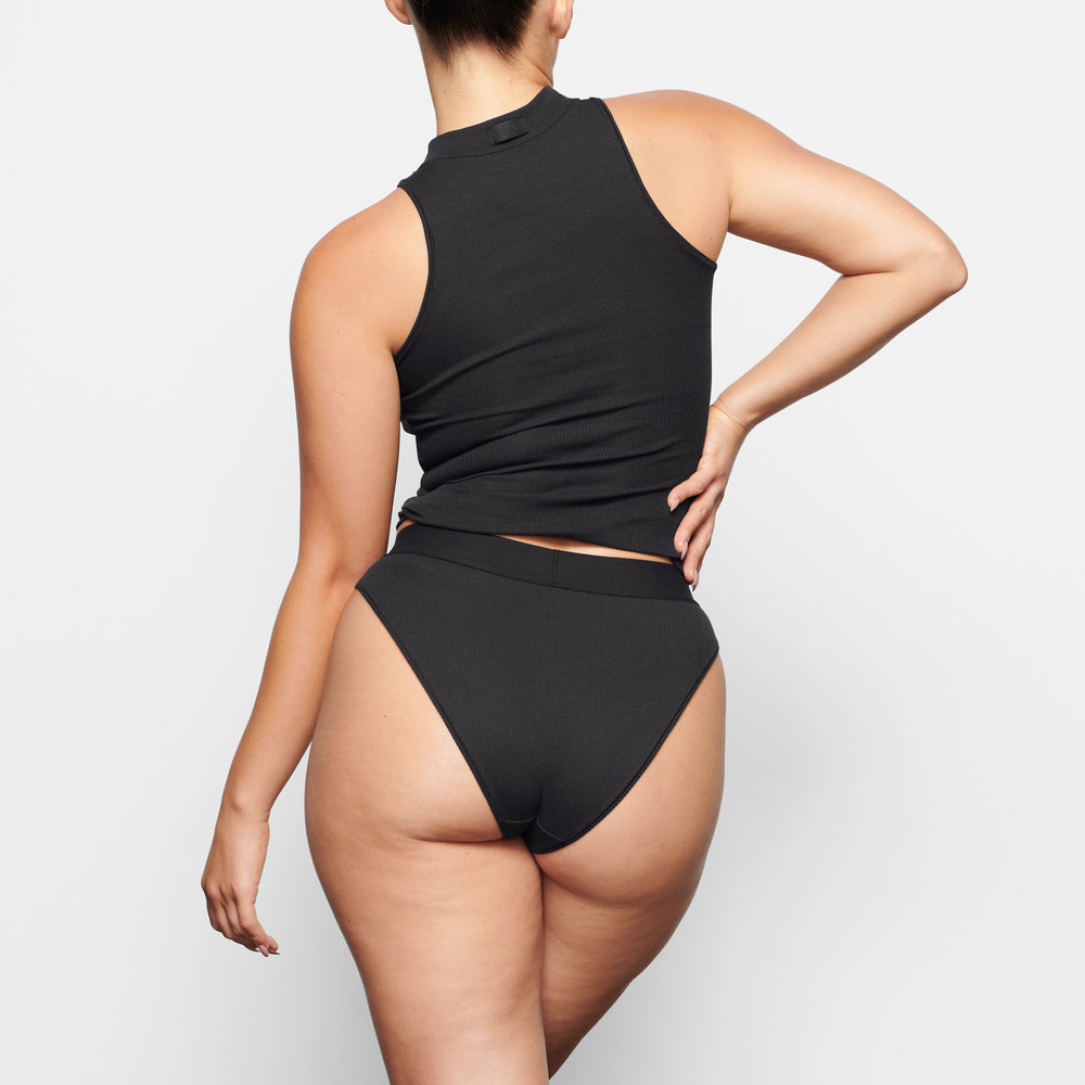 Skims COTTON RIB MID RISE Brief Zwart | 62TGFHWZK