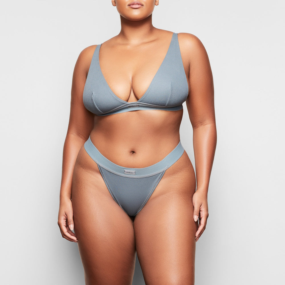 Skims COTTON RIB Thong Blauw | 46YEWGSUN