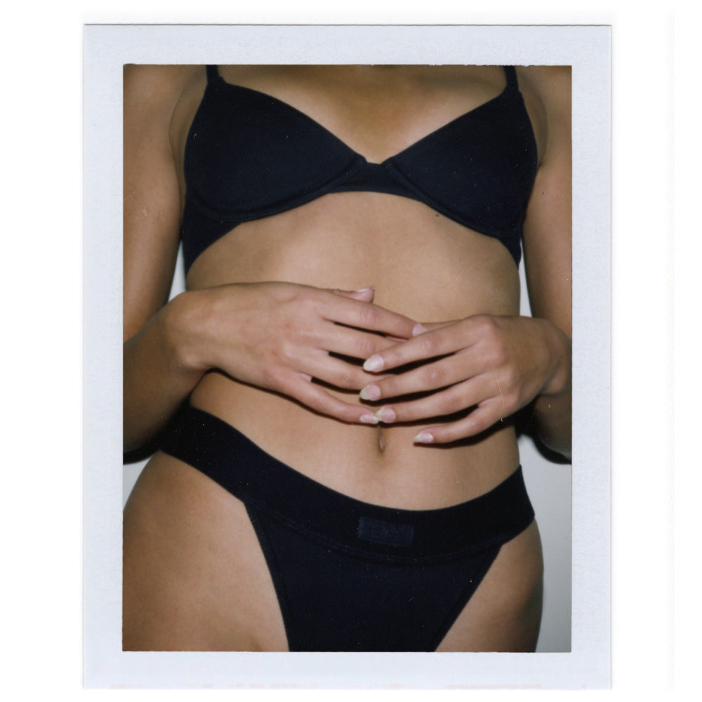 Skims COTTON RIB Thong Zwart | 93SAIPRVJ