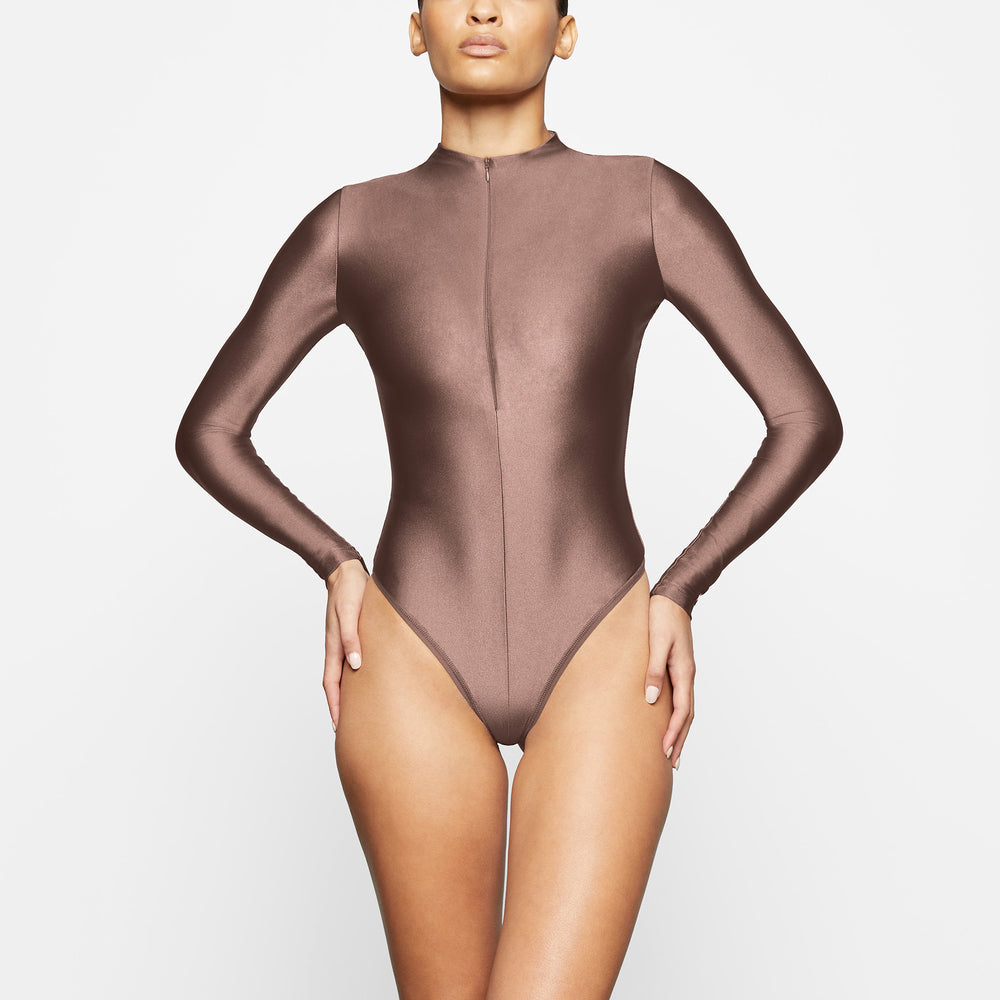 Skims DISCO Long Sleeve Bodysuit Bruin | 63KEQOIHR