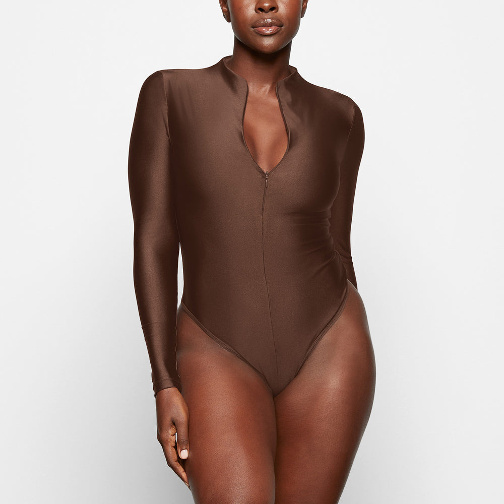 Skims DISCO Long Sleeve Bodysuit Chocola | 48INVPGUW