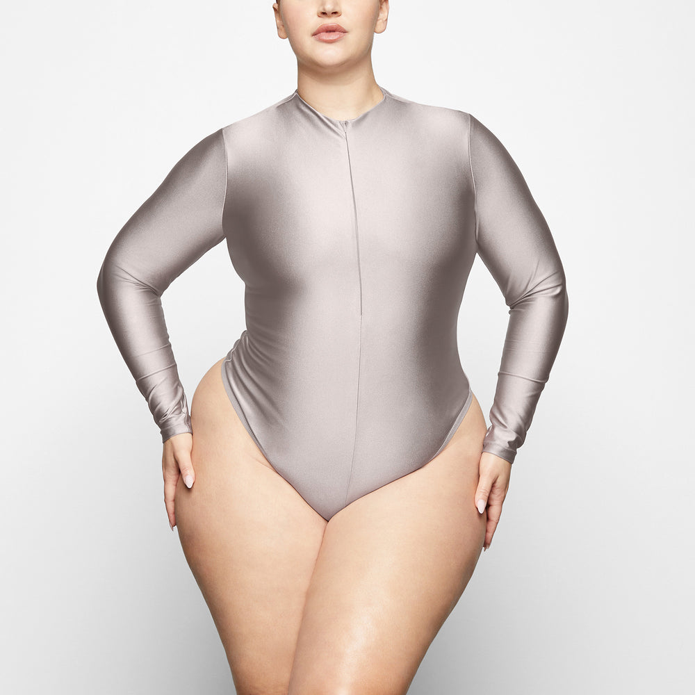 Skims DISCO Long Sleeve Bodysuit Zilver | 68CTEAGLJ