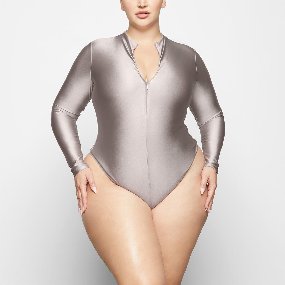 Skims DISCO Long Sleeve Bodysuit Zilver | 68CTEAGLJ