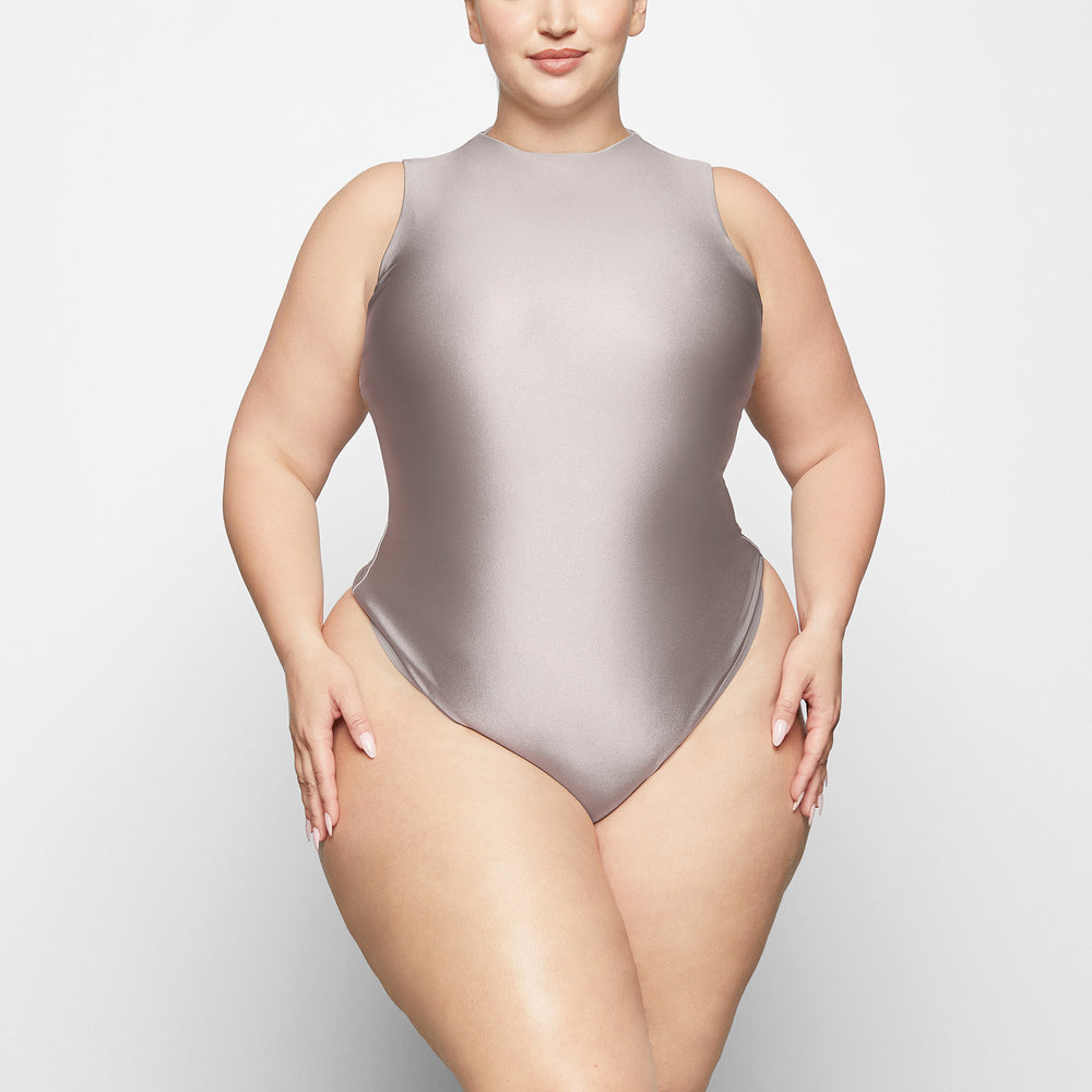 Skims DISCO SLEEVELESS Mock Neck Bodysuit Zilver | 87RMWOGBQ