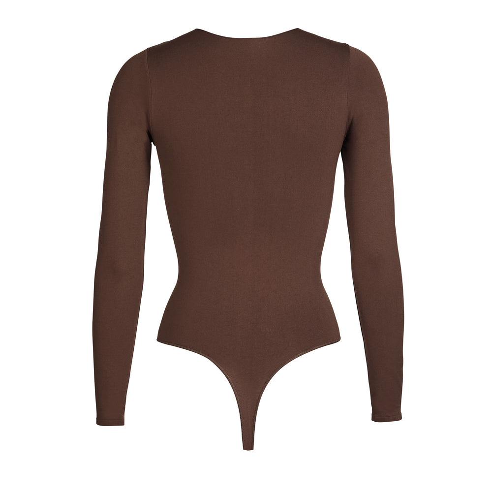 Skims ESSENTIAL CREW NECK Long Sleeve Bodysuit Koffie | 62NVYKPHD