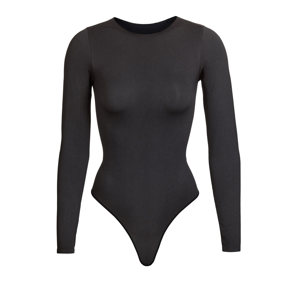 Skims ESSENTIAL CREW NECK Long Sleeve Bodysuit Zwart | 96WPXBKDG