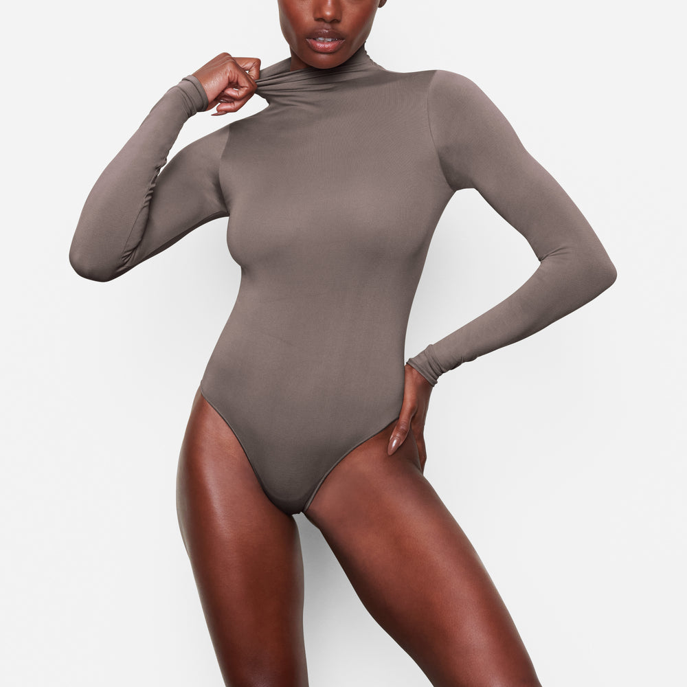 Skims ESSENTIAL MOCK NECK Long Sleeve Bodysuit Paars Grijs | 16JOSVDMZ