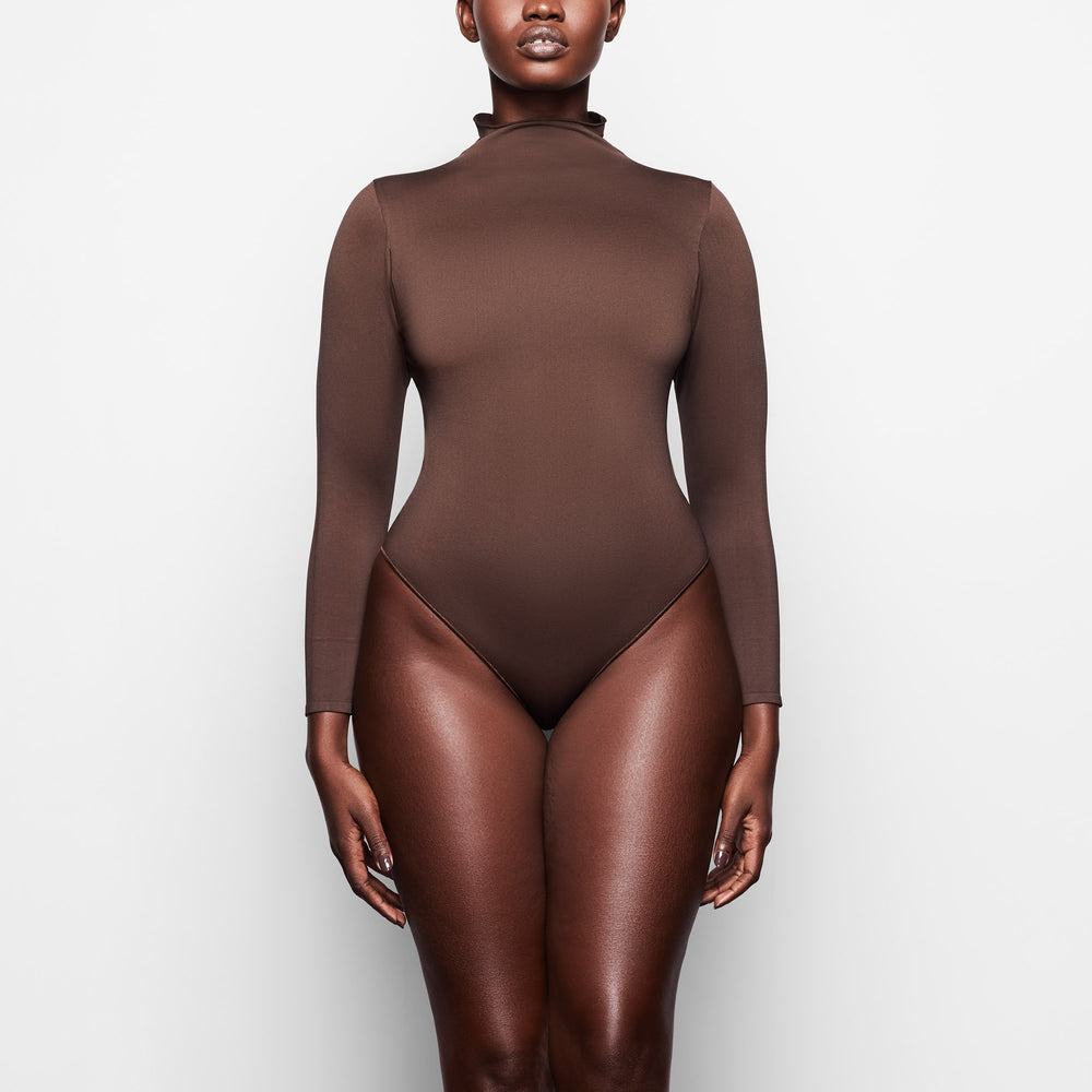 Skims ESSENTIAL MOCK NECK Long Sleeve Bodysuit Koffie | 47NBAETFP